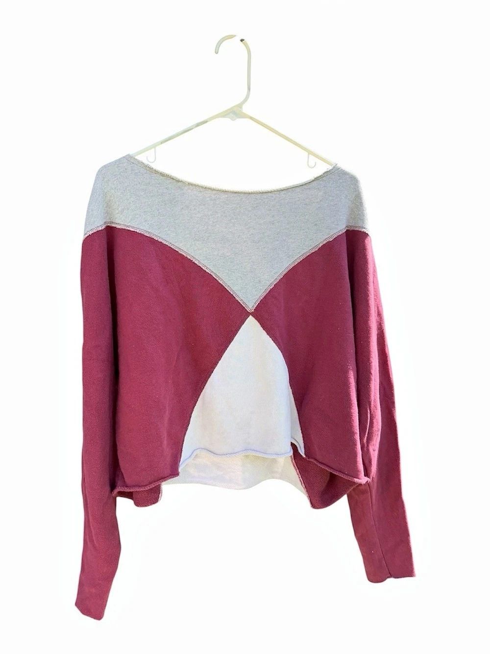 Free People Montauk Colorblock Pullover Sweatshirt Maroon Gray - Cropped, Boho